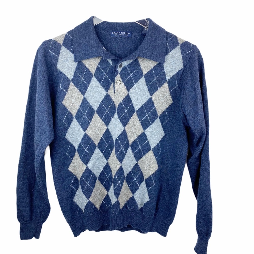 Grant Thomas Merino Wool Argyle Sweater Small